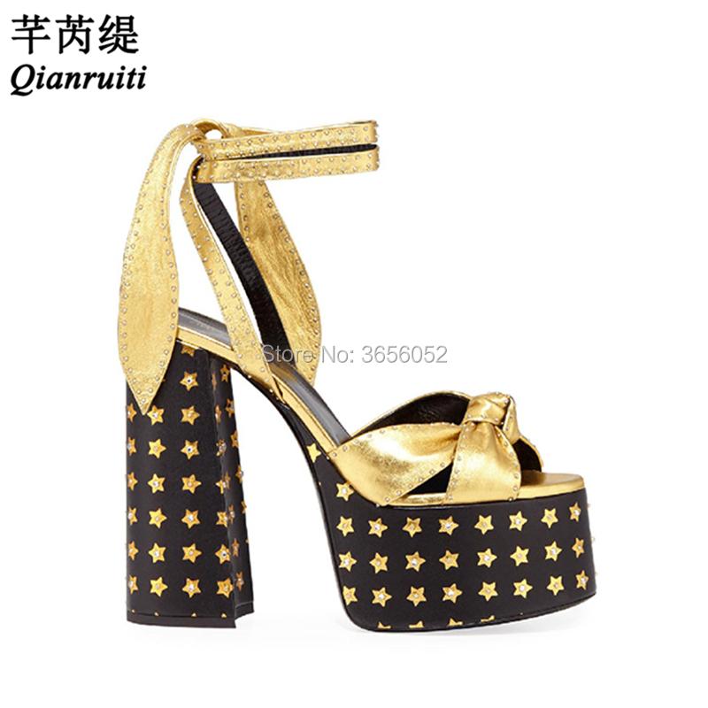 

Qianruiti Sandales Femme 2021 Summer Sexy Bowknot Leather Shoes Criss Strap Thick Block High Heels Runway Platform Sandals Women, Black