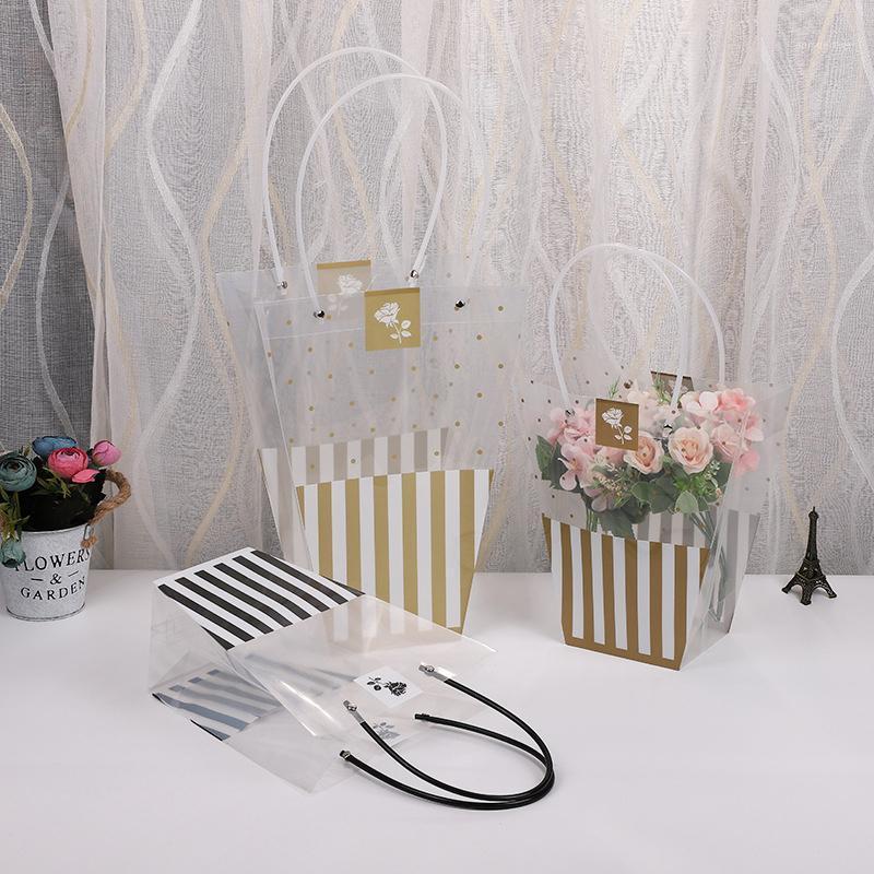 

Gift Wrap T Shaped Plastic Bags Transparent PP Flower Basket Waterproof Packaging Box Folding Handbag