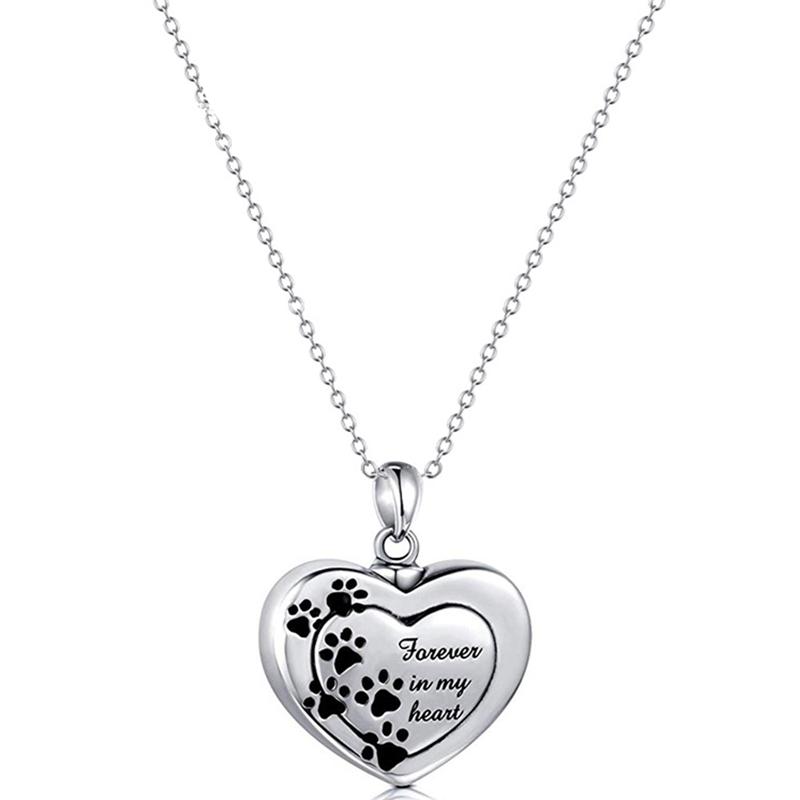 

Pendant Necklaces Heart Shape Chain For Pets Dog Footprint Cinerary Casket Ashes Cremation Jewelry Urn Necklace, Silver