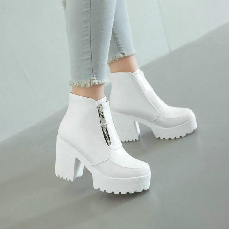 

Boots 2021 Winter White Platform Wedges Chunky High Heels Woman Shoes Zipper Front Women Ankle Plus Size Drop, Black