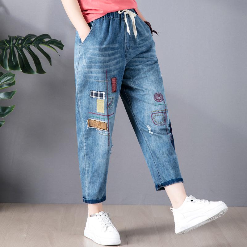 

Women' Jeans 2021Women Spring Summer Fashion Embroidery Patchwork Ankle Length Office Lady Scratching Vintage Casual Harem Denim Pants, 9268 blue