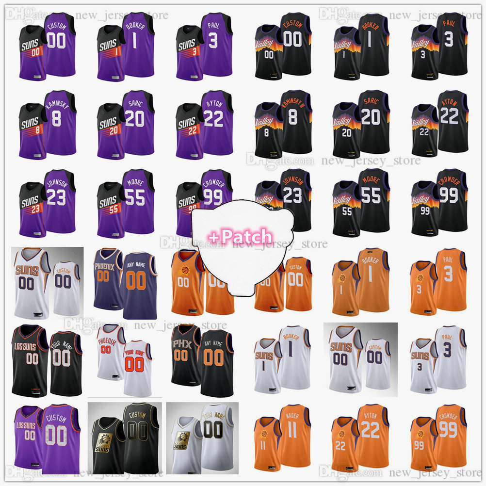 

Custom Printed 20-21 Finals Basketball Jerseys Chris 1 Devin Paul Booker Ayton Crowder Saric Bridges Smith Johnson Carter Moore Galloway Pay, Black;red