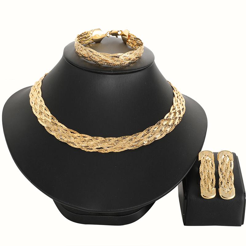 

Earrings & Necklace High Quality Gold Plating Ltaly Jewelry Set For Women African Beads Jewlery Fashion, As pic