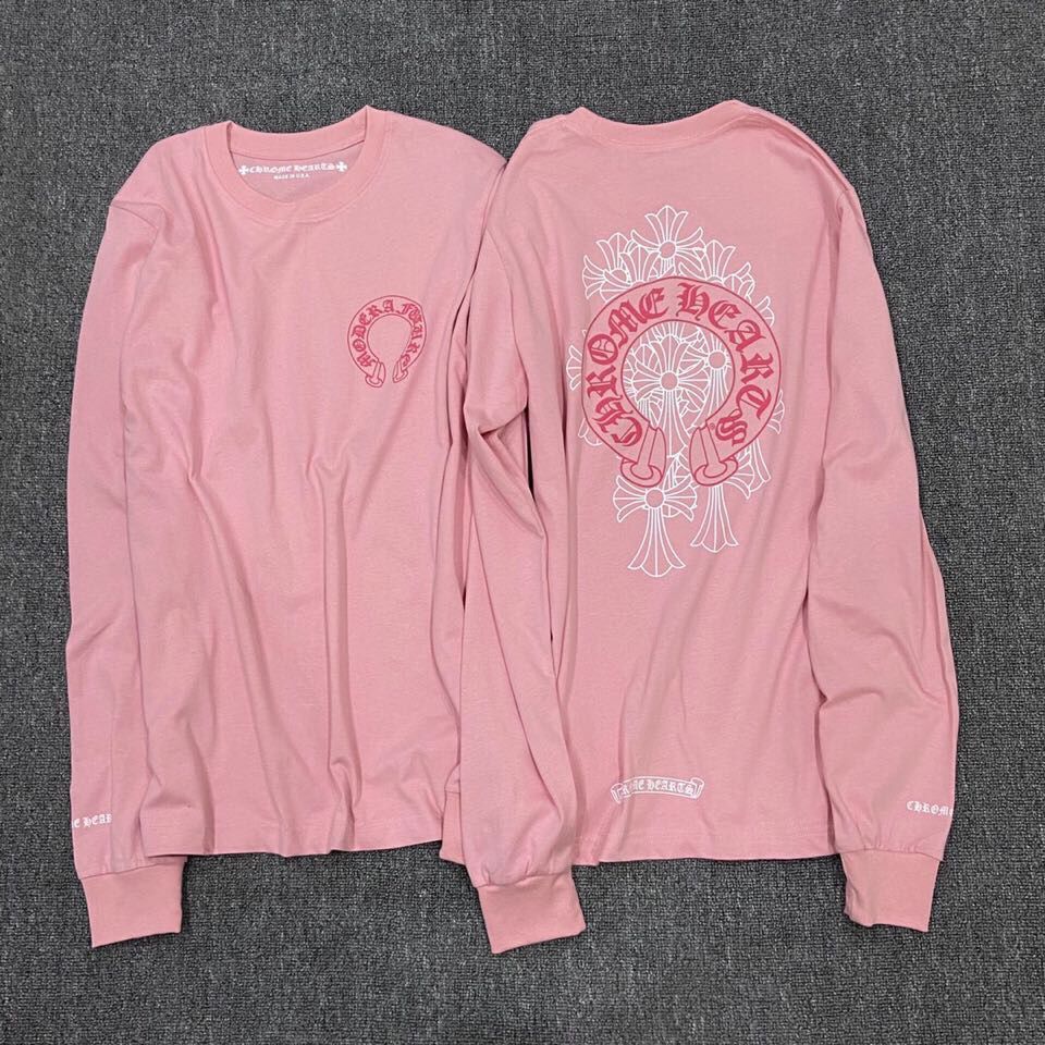 

ChromeHearts 2021 New Autumn Fashion Brand Crosin Cherry Pink Contrast Limited Phantom Print Men's and Women's Thin Long Sleeve T-shirt BO9P, Black