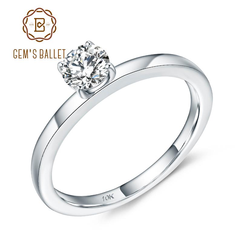 

Cluster Rings GEM'S BALLET 10K White Gold Promise Ring D Color VVS 5mm 0.5Ct Moissanite Solitaire Engagement Wedding For Women Fine Jewelry, Golden;silver