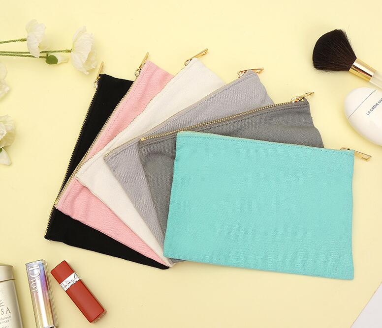 

DHL50pcs 12oz cotton canvas cosmetic bag with gold metal zipper blank makeup bags size=22*15cm, Black