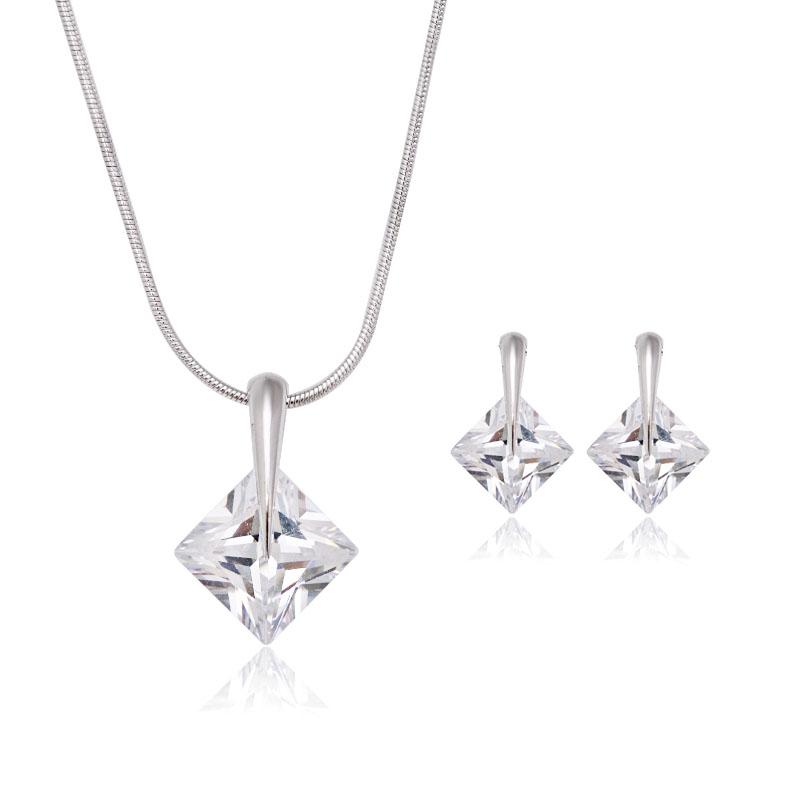 

Earrings & Necklace MxGxFam Square Zircon + Pendant And Stud Earring Set Fore Women White Gold Color, As pic
