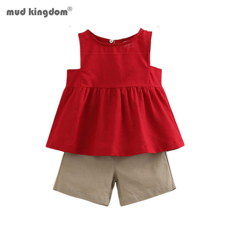 

Mudkingdom Little Girls Outfits Red Tank Tops and Shorts Clothes Set Elegant Solid Color Sleeveless Vest Suit 210615
