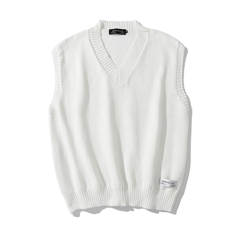 

Men's Vests 2021 Autumn Sweater Vest Men V-neck Knitted Oversize Harajuku Korean Style Mens Sweaters La Ropa De Los Hombres, Black