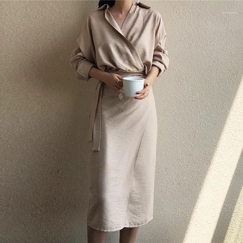 

Casual Dresses Women' Dress Summer Spring Sashes Belt Waist Asymmetrival Turn-down Collar Wrap Elegant Long Evening Party Ladies, Blue