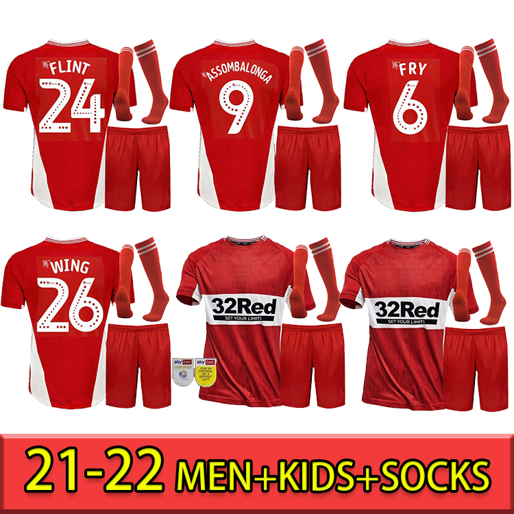 

21 22 MIDDleSBRouGH Soccer Jerseys home red 2021 2022 FRY FLETCHER Ashley Michael AKPOM FLINT SAVILLE WING ASSOMBALONGA Men kids football shirts set+Socks, Mdrsb0009