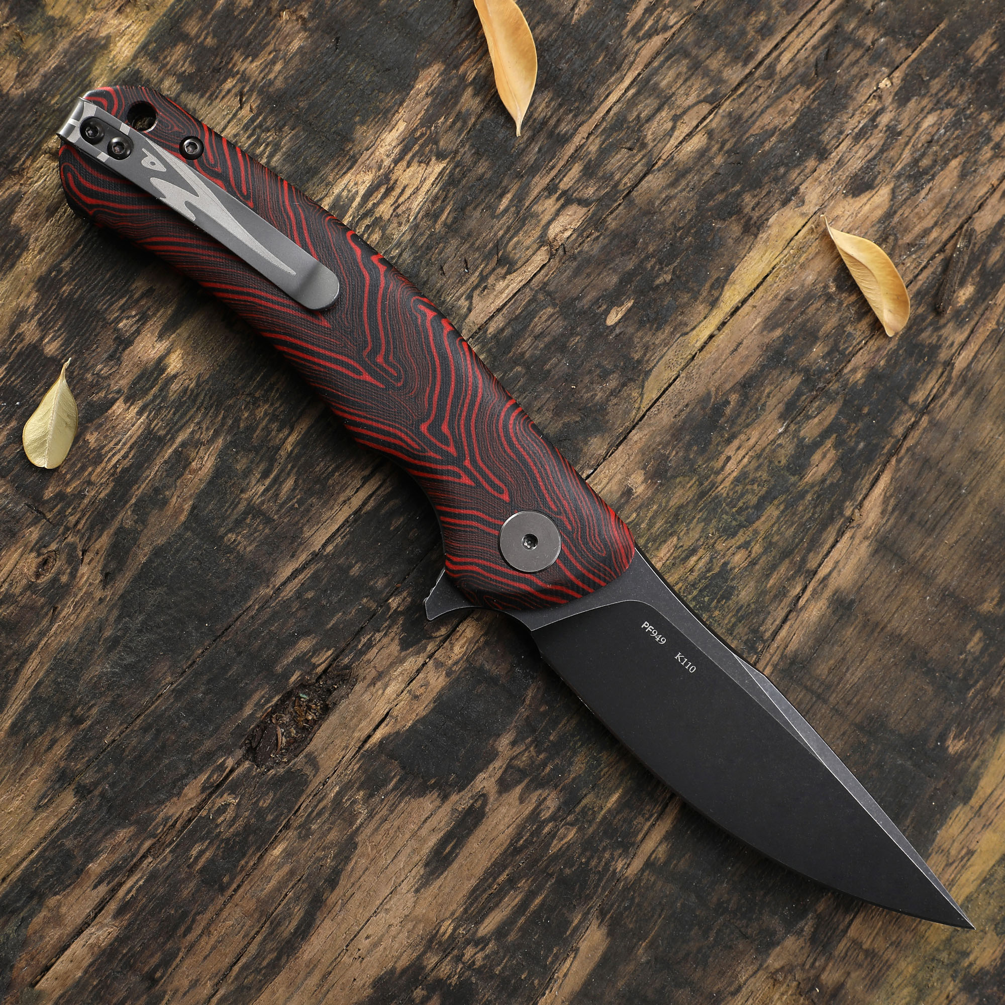 

Petrified fish K110 Stee 949 Foding Knife Damask pattern Hande Ceramic Ba bearings Camping Hunting Knives EDC too