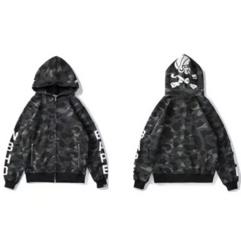

Men's casual camouflage Paneled hoodies sweatshirt bathing ape cardigan Hip Hop Letters Long Sleeve Shark Print women men Couples Hooded 107