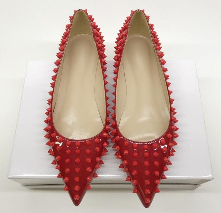 

Hot Sales Brand Glitter Red Bottom Spiked Flat shoes Women Luxury Red Sole Shoes Sequins heels Party Wedding Shoes Pointed Toe Pumps