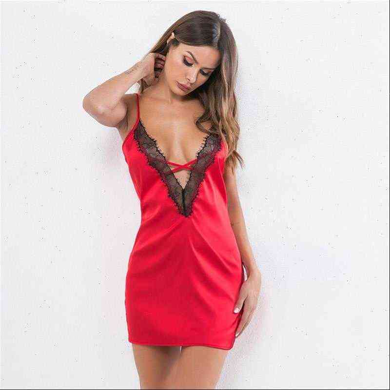 

lace appeal pajamas camisole women sleepwear dress s  l xl xxl xxxl explosive lingerie european and american red, Black;red