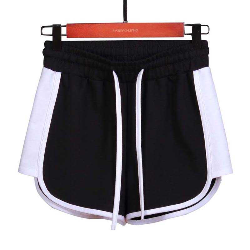 

Summer Casual Sports Shorts Women Patchwork Color Drawstring Elastic Waist Student Jogging Fitness Mini Sweatshort Feminine 210608, Black