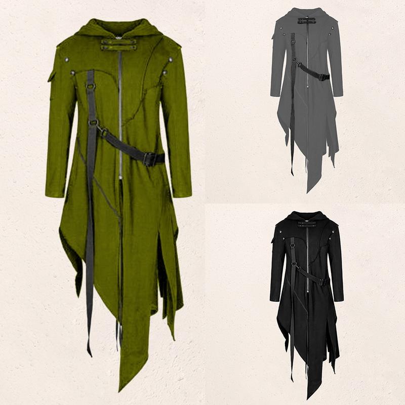 

Men's Trench Coats Cosplay Medieval Clothing Men Jacket Top Long Prince Knight Soldier Uniform Black Cool Coat Casual Fashion Halloween Cost, Green