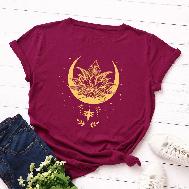 

Women's T-Shirt Galaxy Lotus Print Harajuku Summer Women Oversized Tshirts O-neck Short Sleeve Vintage T Shirt Female Loose  Clothes, Burgundy