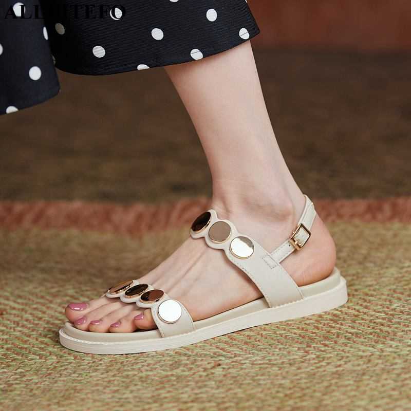 

ALLBITEFO Flat Heel Beach Sandals Comfortable Genuine Leather Summer Women Heels Sandals Fashion Girls Shoes Sandals For Girls 210611, As picture