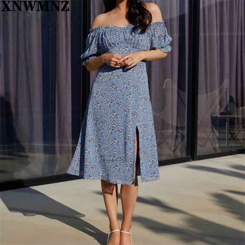 

Women's Vintage Flare Short Sleeve Midi Dress Women Pink Floral Print Split Dresses Holiday Summer Chiffon Vestidos 210520, Yellow