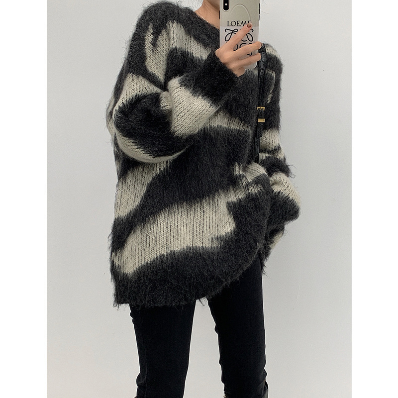 

women's jumpsuits & rompers autumn and winter new fashion round neck casual long sleeve mohair color block sweater women 04fy, Black;white