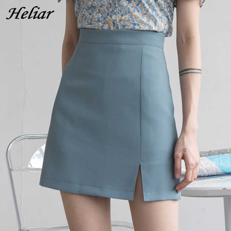 

HELIAR Women Skirts Preppy Style A-line High-waist Split Mini Skirts Women Solid Elegant Casual OL Skirts For Women Autumn 210708, Purple