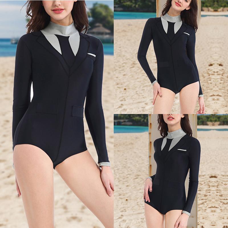 

Womens Outdoor Swimsuit Long Sleeve Bikini Wetsuit Bathing Suit For Surfing Swimming Swimwear TC21 Women's, White;black