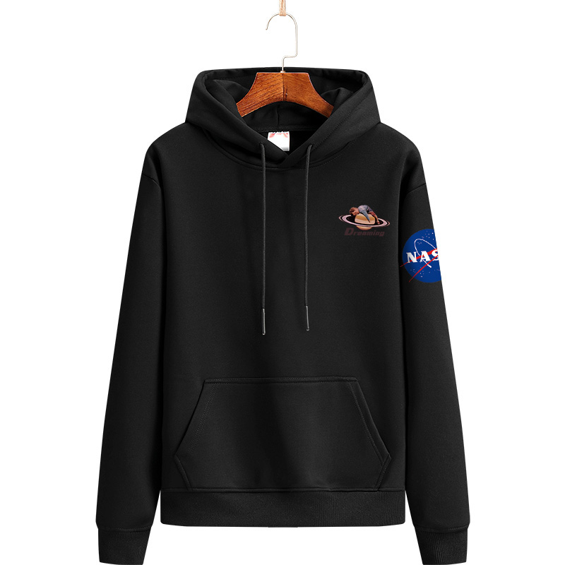 

2021 Autumn and winter NASA Long Sleeve Hooded velvet Sweatshirts Crew neck Pullover Men Women Hoodie Plus Size 265, Black 2
