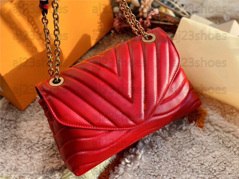 

New Wave Women Business Shopping Bag M58552 V Shaped Quilting Vintage Gold-Color Chain Bag Handbag Smooth Cowhide Leather Cross Body Shoulder Bags, 01