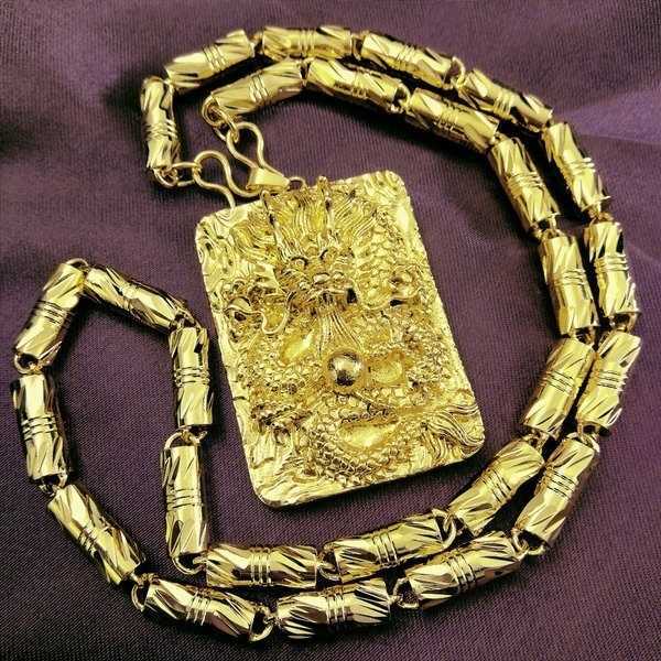 

Men Women Yellow Gold Filled The Chinese LONG Pendant Chain Necklace N420 X0707