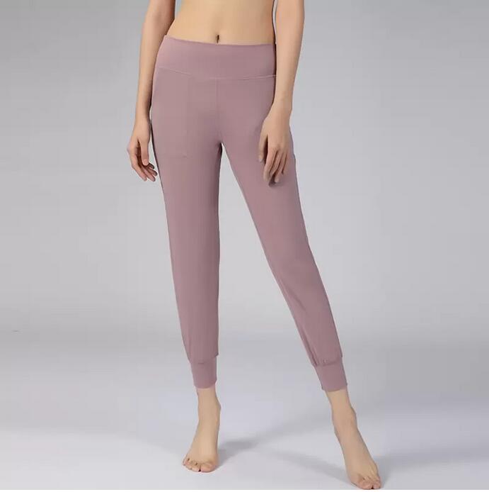 Naked-feel Fabric Yoga Pants Women Loose Fit Sport Active Back waist Lounge Jogger Butter Soft Leggings with two side pockets-image-744324215