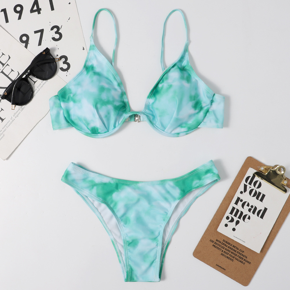 

Sexy underwire Bikini Mujer Tie Dye Print Swimwear Women High Cut Two Piece Swimsuit Female Push Up Bathing Suit Biquini 210520, Orange