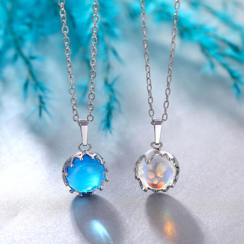 

Pendant Necklaces Gradient Blue Aurora Charm Necklace Silver Color Neck Chains Round Crystal Jewelry For Wedding Pary Gifts