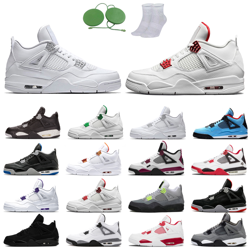 

4s man basketball shoes cool fashion color Black Cat court purple University Red Neon bred Alternate Motorsport orange metallic dark high Cement Grey Fire oreo Pine, Travis