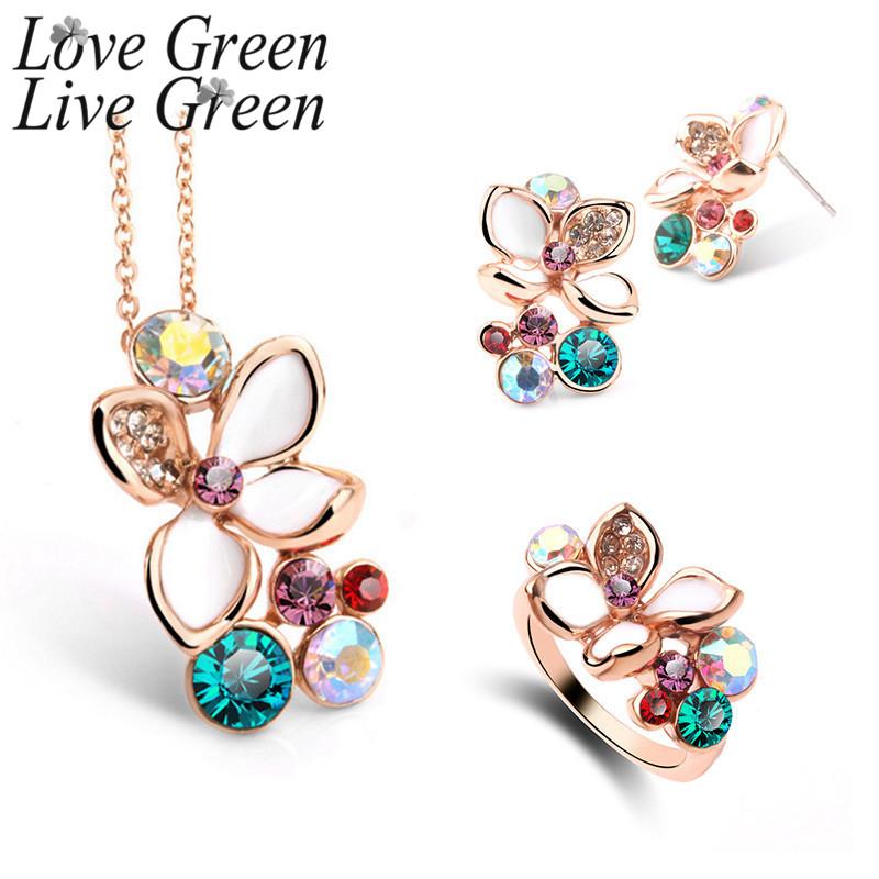 

Earrings & Necklace Romantic Colorful Rhinestones Flower Jewelry Sets Multi Crystal Gold India Jewelri Necklac And Earring Set Eleg Rhinesto, Silver