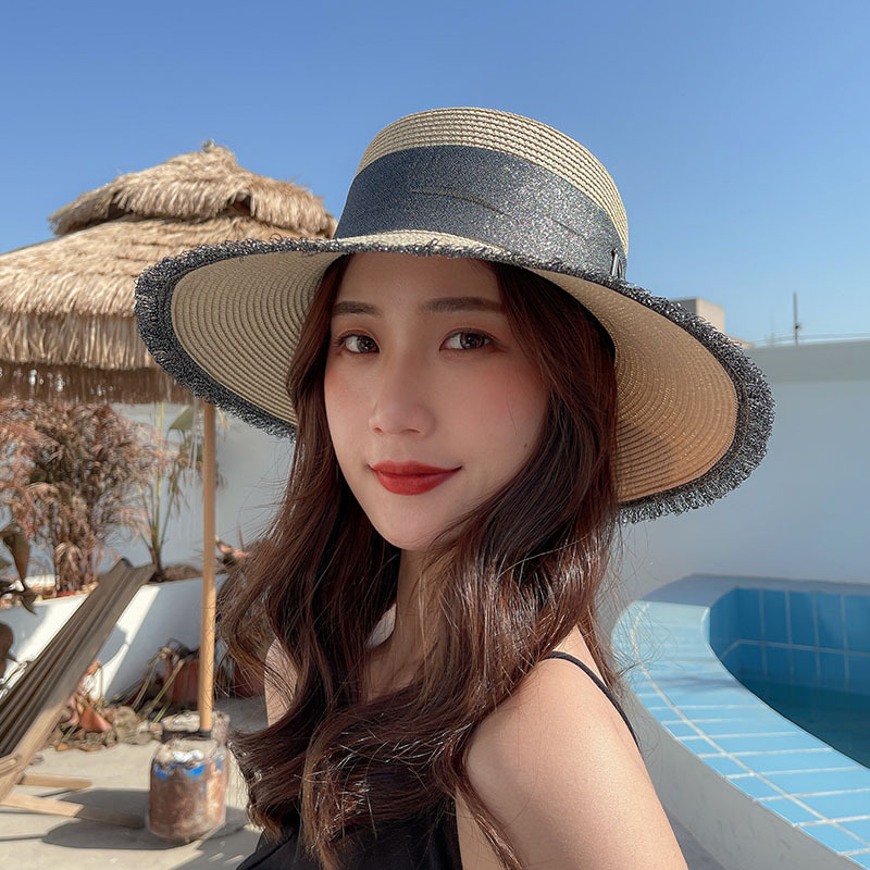 

French Hepburn elegant fisherman's spring and summer sunshade Sun Hat Women's sunscreen fashion straw hat, Pink