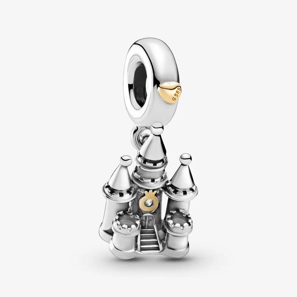 

New Arrival 100% 925 Sterling Silver Two-tone Castle Dangle Charm Fit Pandora Original European Charm Bracelet Fashion Jewelry Accessories