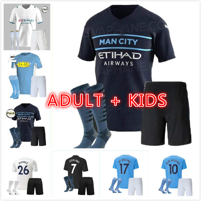 

21/22 Manchester adult Kids Kit #10 KUNAGUERO Soccer Jerseys 2021 city Home DE BRUYNE FERRAN MAHREZ children shirt G.JESUS STERLING Football uniforms, Black;yellow