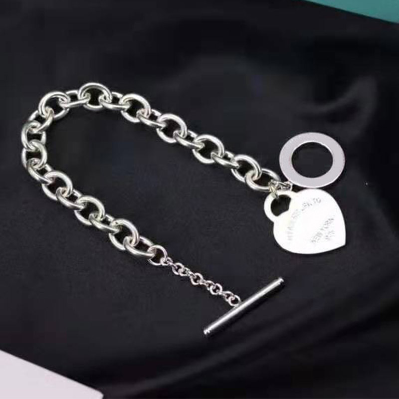 

S925 Sterling Silver TIF Fashion Original Heart-Shaped Female T-button Lovers Bracelet Valentine's gift