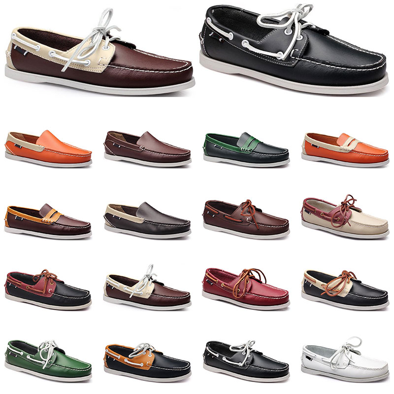 

185 Womens sneakers Sailing shoe mens casual leather shoes black white red green orange brown outdoor trainers size 38-45, 14