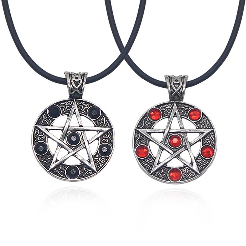 Pendant Necklaces Fashion Anime Black Deacon Five-pointed Star Necklace Red Crystal Leather Chain Unisex Cosplay Jewelry Gifts 2021-image-698090781