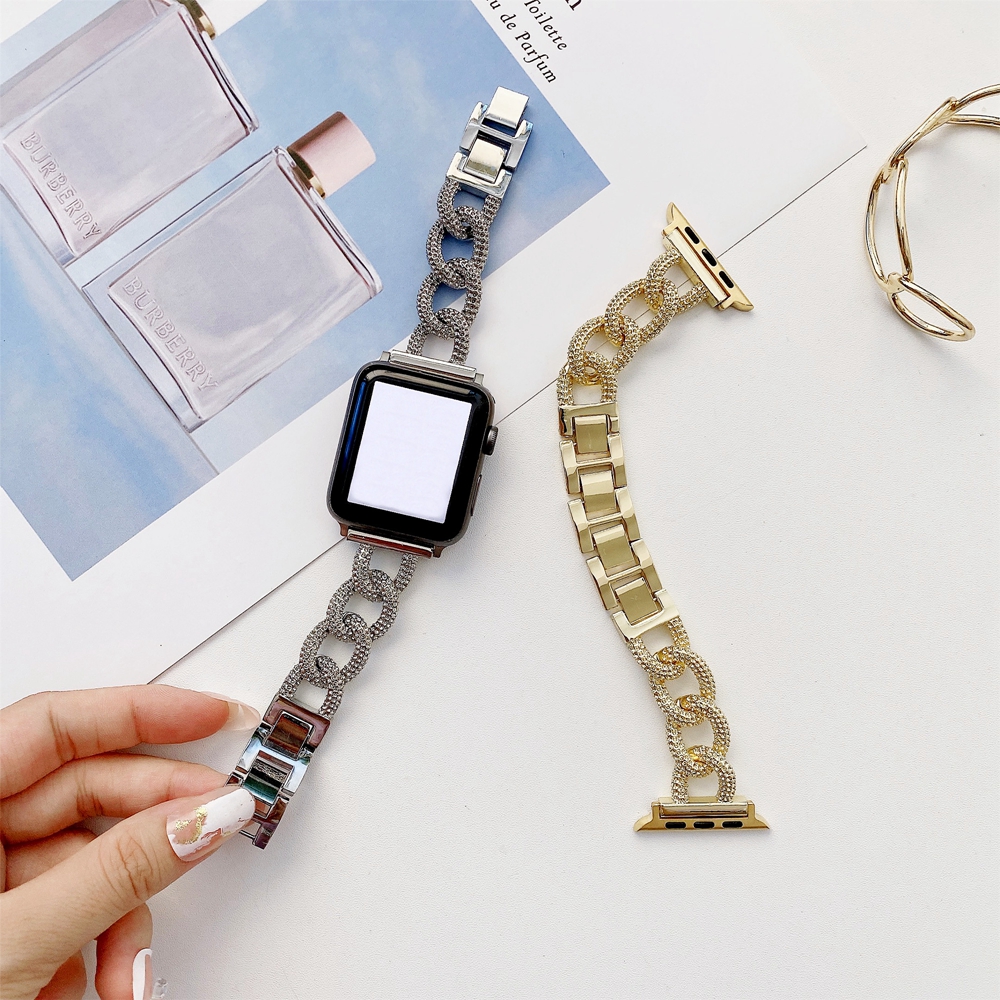 

Watch Bands Jewelry Straps For Apple Watchband 6 5 se 4 3 2 1 Series Chains loop iwatch Strap 38 42 40 44 mm Hand Chain Wristband Single Row Band metal Gold sliver rosegold