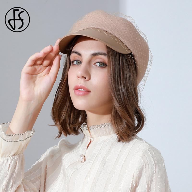 

Berets FS 100% Wool Women For Autumn Winter French Artist Hat Girls Painter Hats Beret Femme Female Warm Peaked Cap With Veils, Black