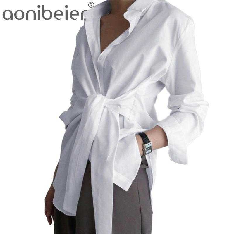 

Autumn Women Pure Fashion Trend Ladies Tops Office Lady Loose Tie Shirt Korea Plus Size 3 Color Casual Blouse 210604, White