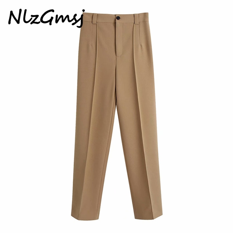 

Women Fashion With Seam Detail Straight Pants Vintage High Waist Zipper Fly Office Wear Female Trousers Mujer 210628, As picture