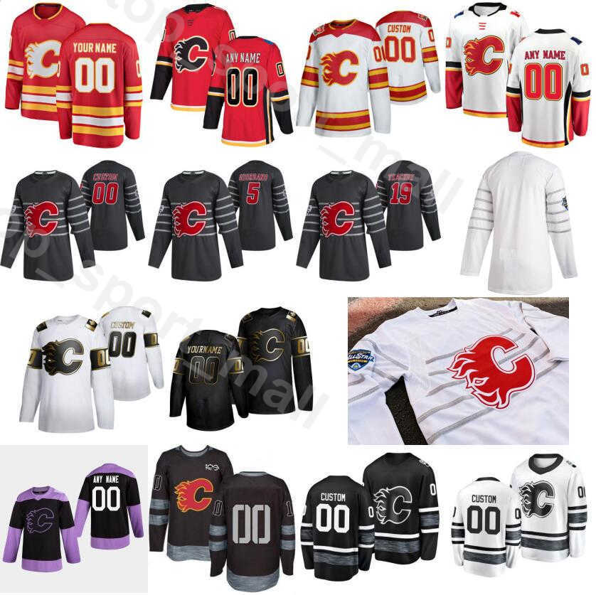 

Custom Name Fights Cancer Calgary Flames Ice Hockey 88 Andrew Mangiapane Jerseys Men 7 TJ Brodie 55 Noah Hanifin 4 Rasmus Andersson, Black