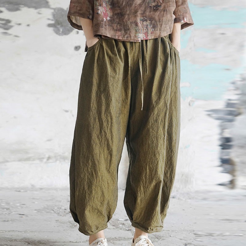 

Johnature Autumn Winter Loose Leisure Elastic Waist Drawstring Harem Pants Fashion All-match Women Ankle-length Pants 210521, Fuchsia