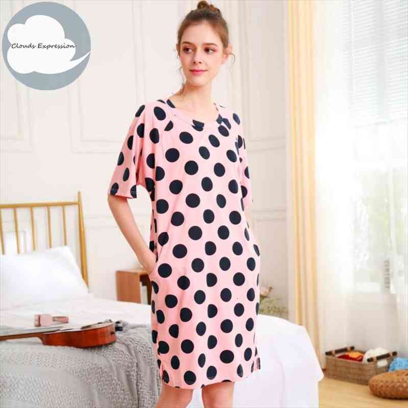 

Summer Cotton -5xl Sleepwear Women Nightdress Womens Cotton Cartoon Ladies Nightgown Sexy Nightwear Plus Size Home Sleep Dress, Black;red