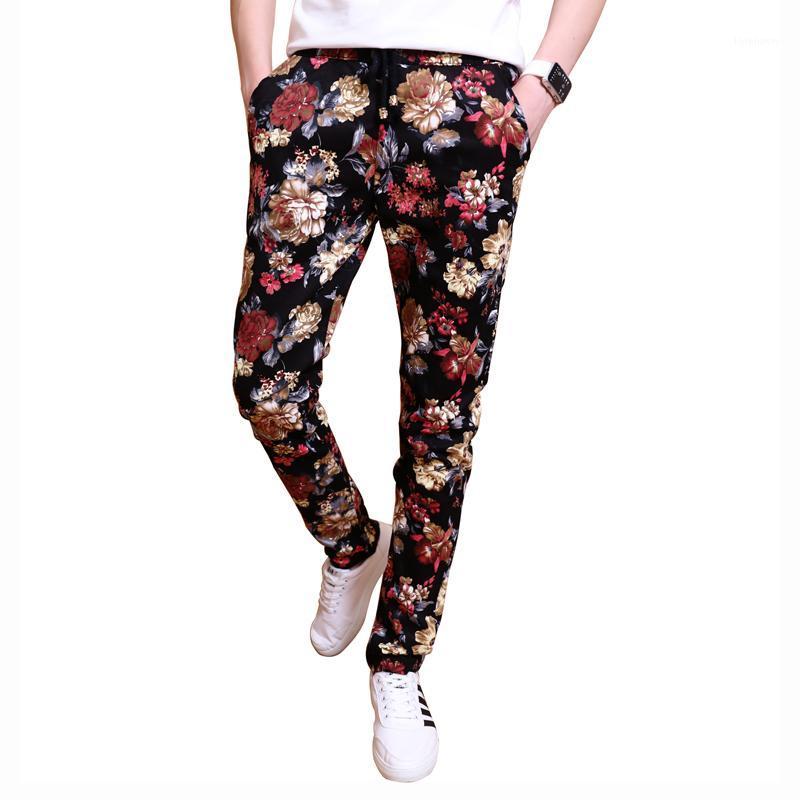 

Fashion Summer Spring Autumn Men Floral Print Joggers Male Casual Pant Sweatpants Stretch Pants Trouser Men's, Black