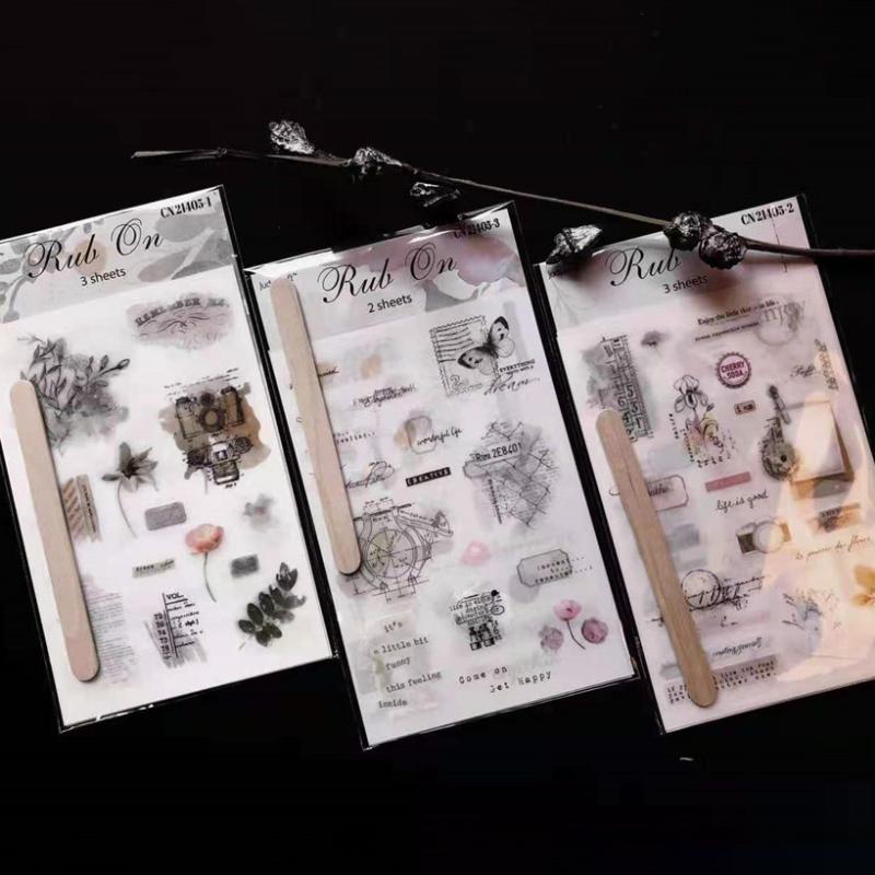 

Gift Wrap RUB ON Vintage Journal Transfer Material Paper Sticker Srapbooking DIY Craft Supplie Diary Fabric Transferable Stickers 2